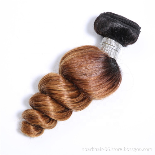 9a 100g SPARK Remy Human Hair Weaving Bundle for Women Weave Brazilian Hair Extension Ombre Black Brown Loose Wave 1b/30